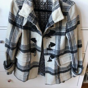 Banana Republic Black/Cream Plaid Wool Coat